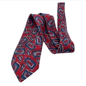 Christian Dior Men Necktie Designer Burgundy Blue Geometric 90s Vintage USA Navy